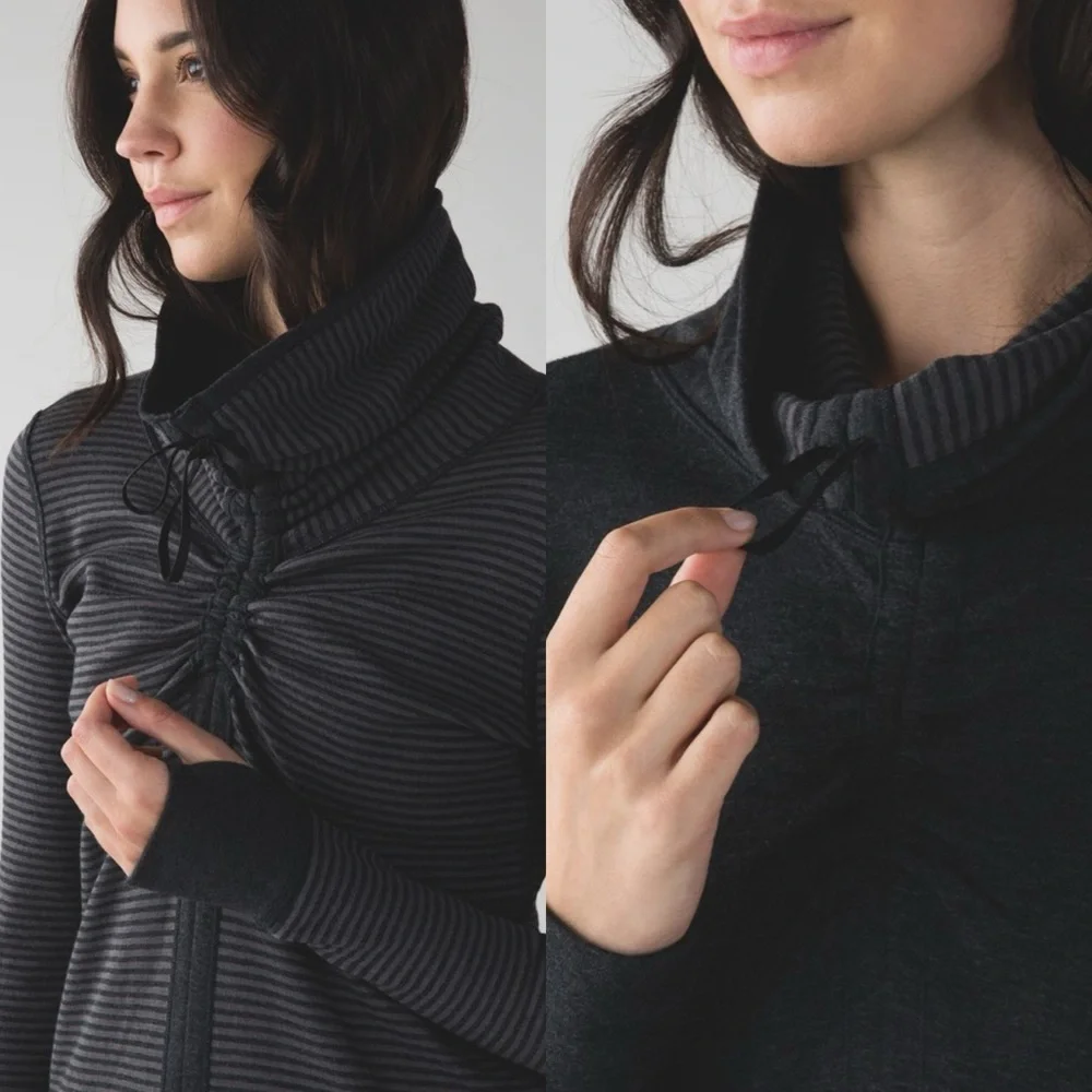 lululemon In A Cinch Long Sleeve Tee Reversible Pullover‎ Gray Stripes